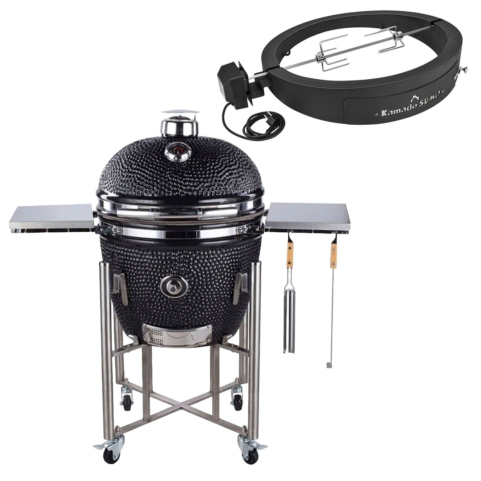 Kamado sumo Kamado sumo Signature PRO grill + Grillmesterens rotisseri & pizzaovn ❤ billede i brug (Grill sæt)