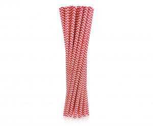 Produktbillede af Papirsugerør Rød Chevron 6x197 Mm / 24 Stk. på tilbud i premium kvalitet