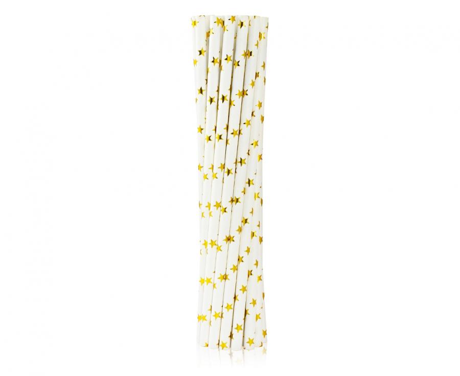 Produktbillede af Papirsugerør Med Guldstjerner 6x197 Mm / 12 Stk på tilbud i premium kvalitet