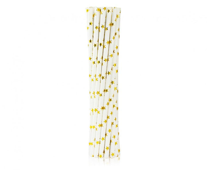 Produktbillede af Papirsugerør Med Guldstjerner 6x197 Mm / 12 Stk på tilbud i premium kvalitet