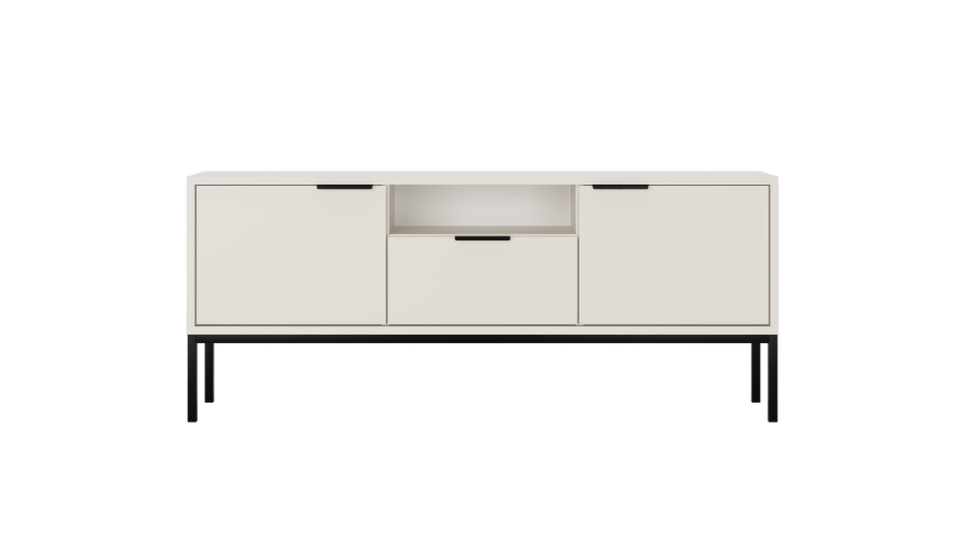 KOCOT Austin TV-bord 135 m. 2 låger 1 hylde 1 skuffe hvid laminat og sort stål 135x33
