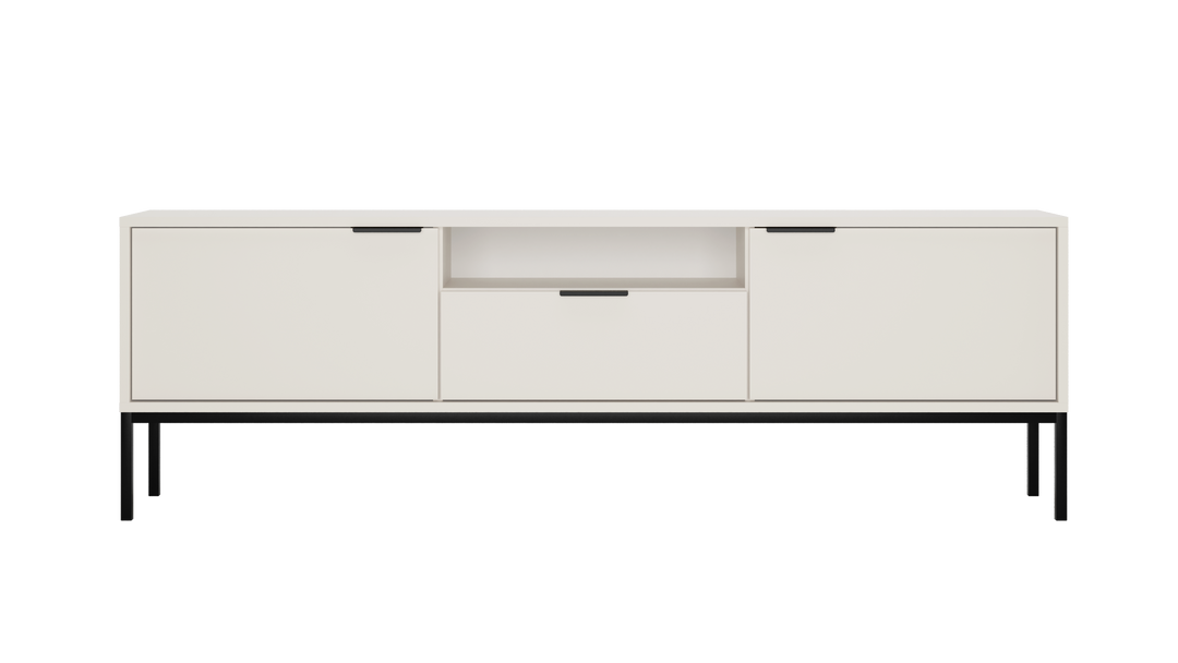 KOCOT Austin TV-bord 175 m. 2 låger 1 hylde 1 skuffe hvid laminat og sort stål 175x33