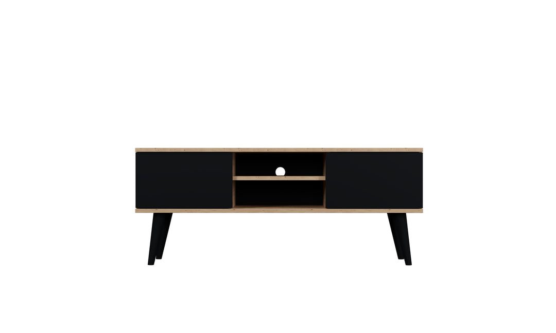 KOCOT RTV Toronto TV-bord m. 2 låger og 1 hylde natur/sort finér og bøgetræ 120x35