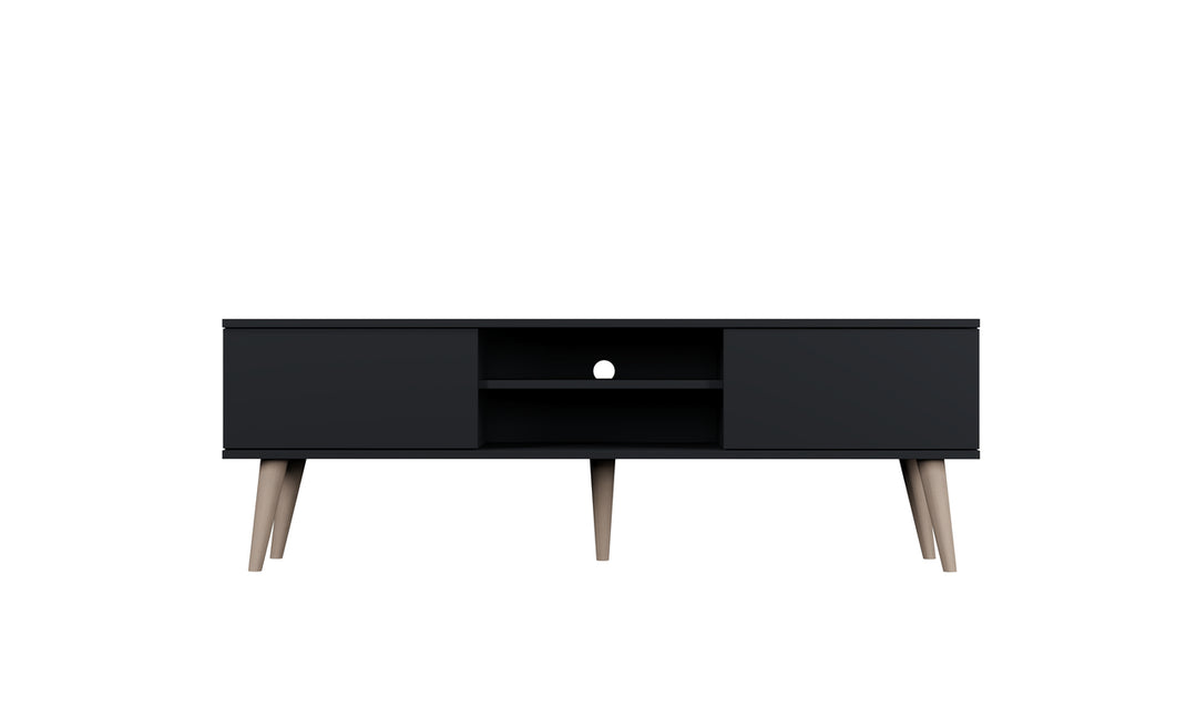 KOCOT RTV Toronto TV-bord m. 2 låger og 1 hylde sort finér og natur bøgetræ 160x35