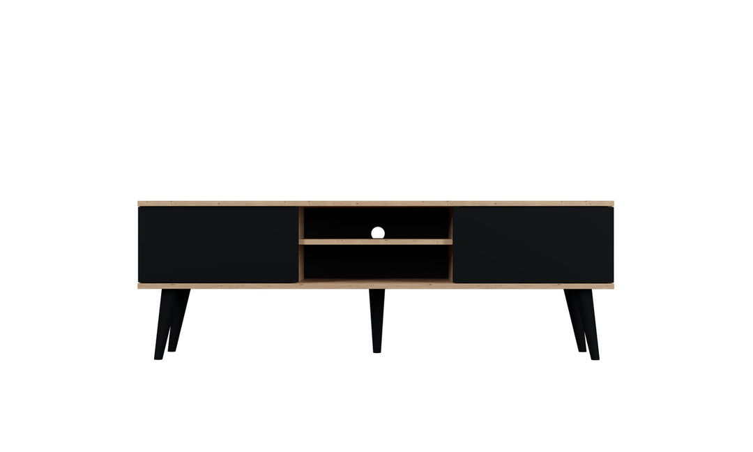 KOCOT RTV Toronto TV-bord m. 2 låger og 1 hylde natur/sort finér og bøgetræ 160x35