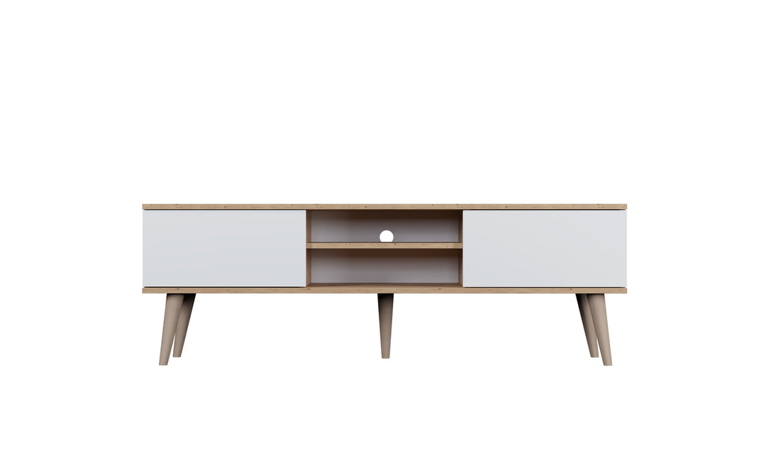 KOCOT RTV Toronto TV-bord m. 2 låger og 1 hylde natur/hvid finér og natur bøgetræ 160x35