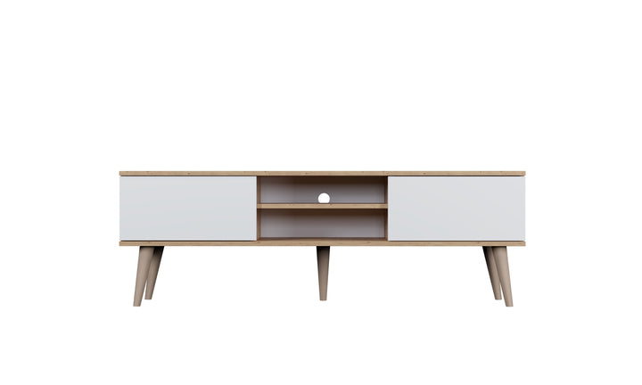 KOCOT RTV Toronto TV-bord m. 2 låger og 1 hylde natur/hvid finér og natur bøgetræ 160x35