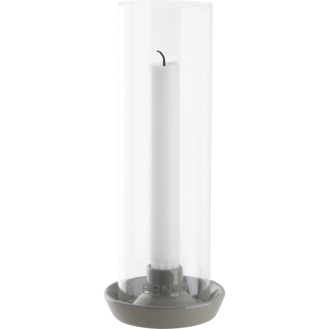 Ernst Ernst Lysestage med glas, lysegrå – frontbillede (Lysestage)