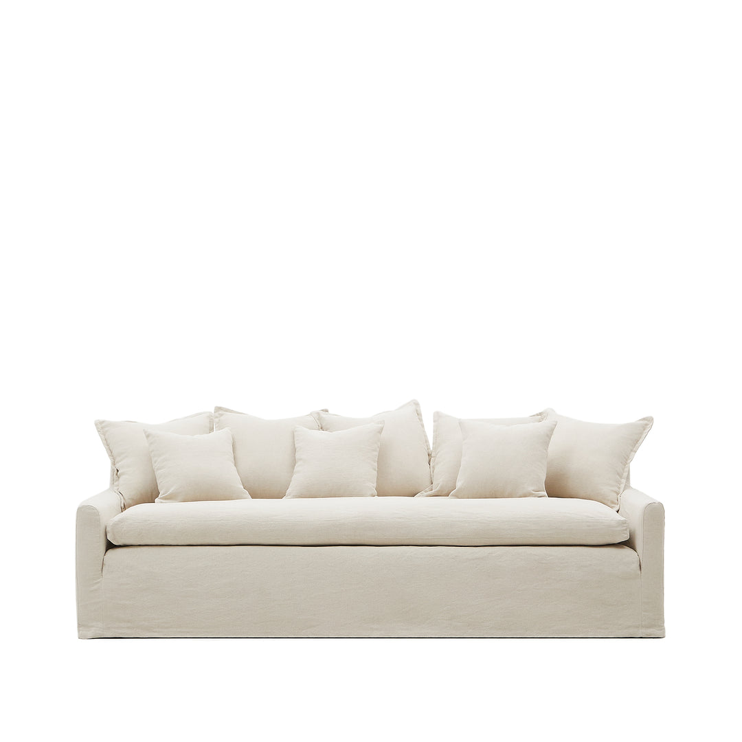 Produktbillede af KAVE HOME Zenira 3 pers. sofa m. 8 hynder og aftageligt betræk beige bomuld og hør 230cm i premium kvalitet