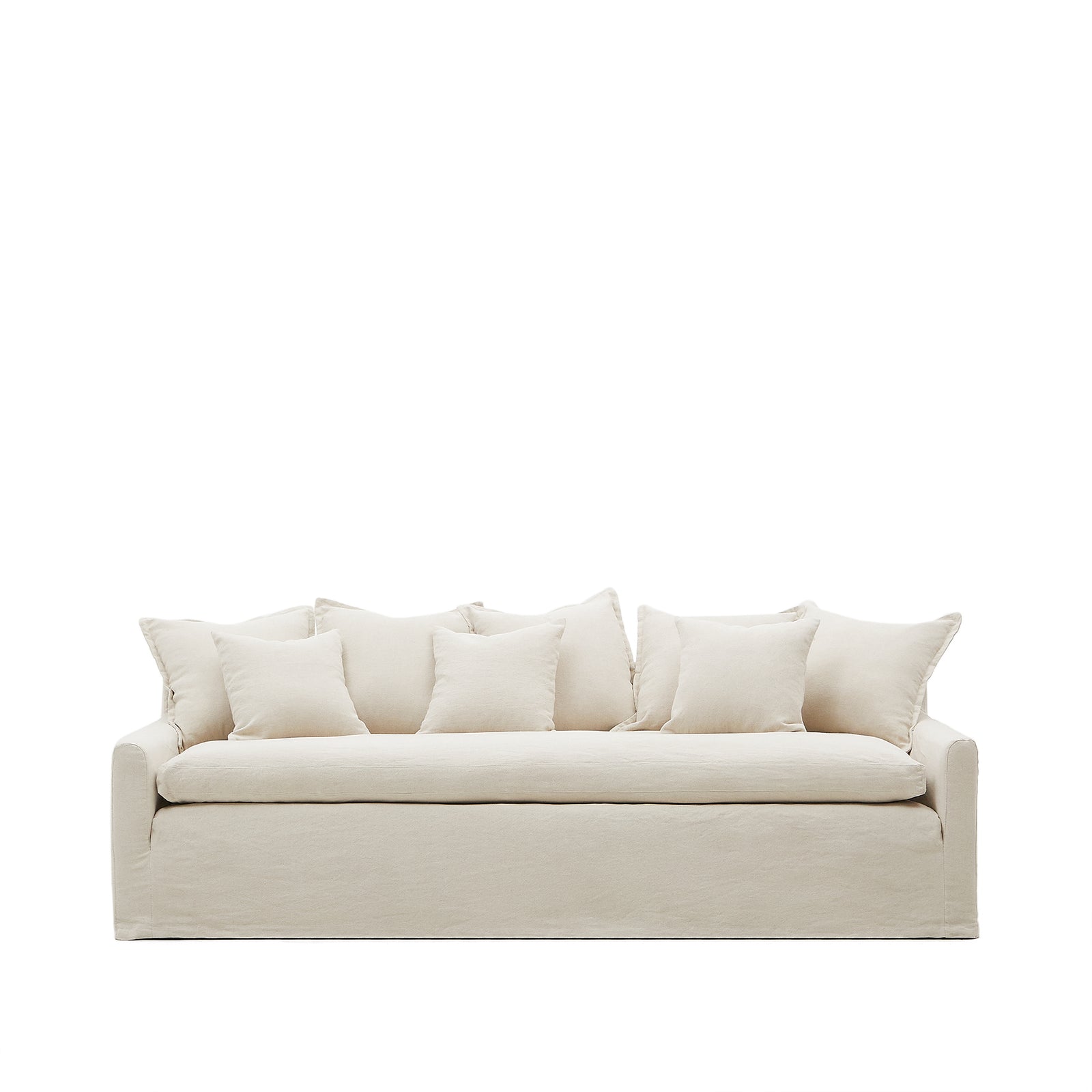 Produktbillede af KAVE HOME Zenira 3 pers. sofa m. 8 hynder og aftageligt betræk beige bomuld og hør 230cm i premium kvalitet