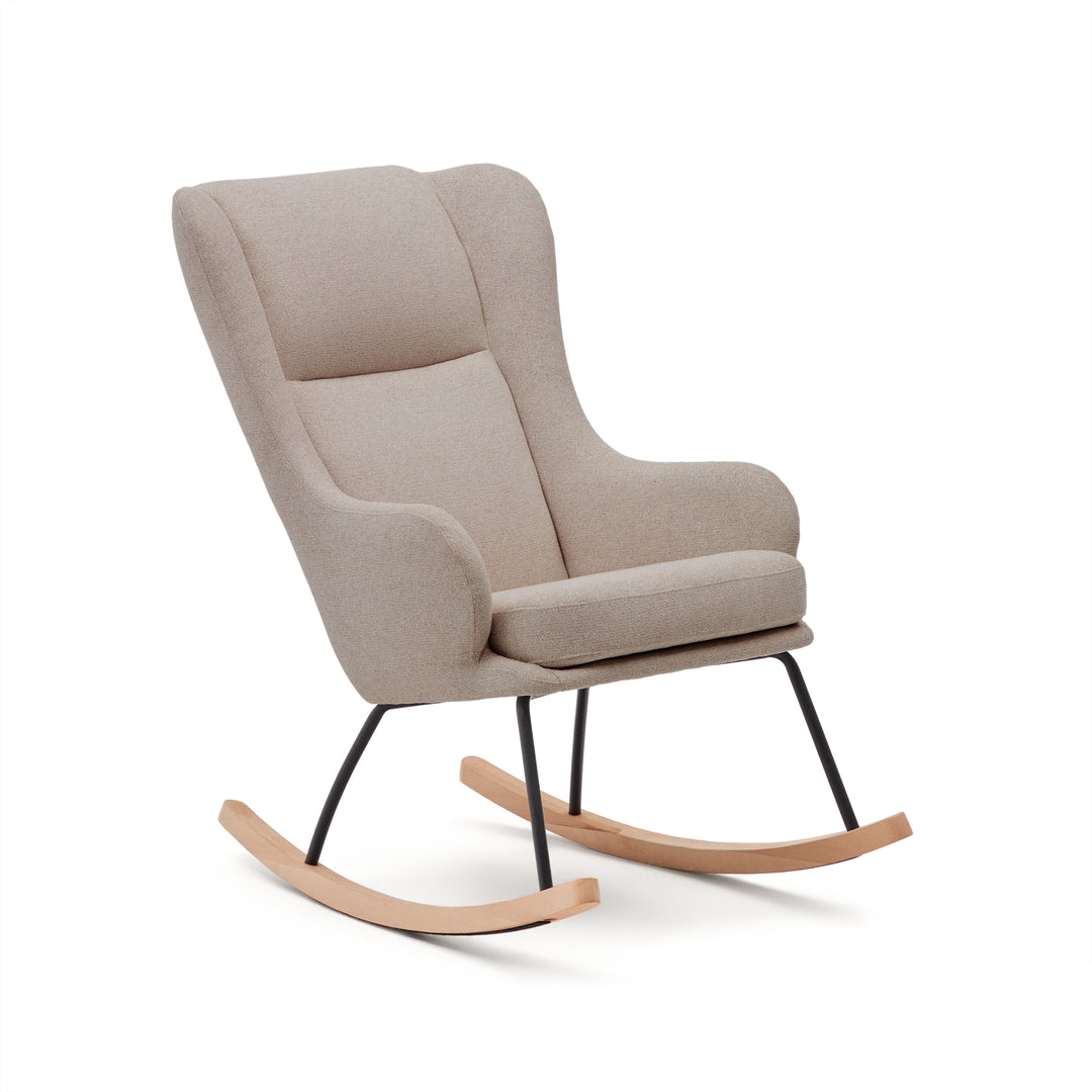 KAVE HOME Maustin gyngestol m. armlæn beige chenille med sort stålkonstruktion og bøgetræ