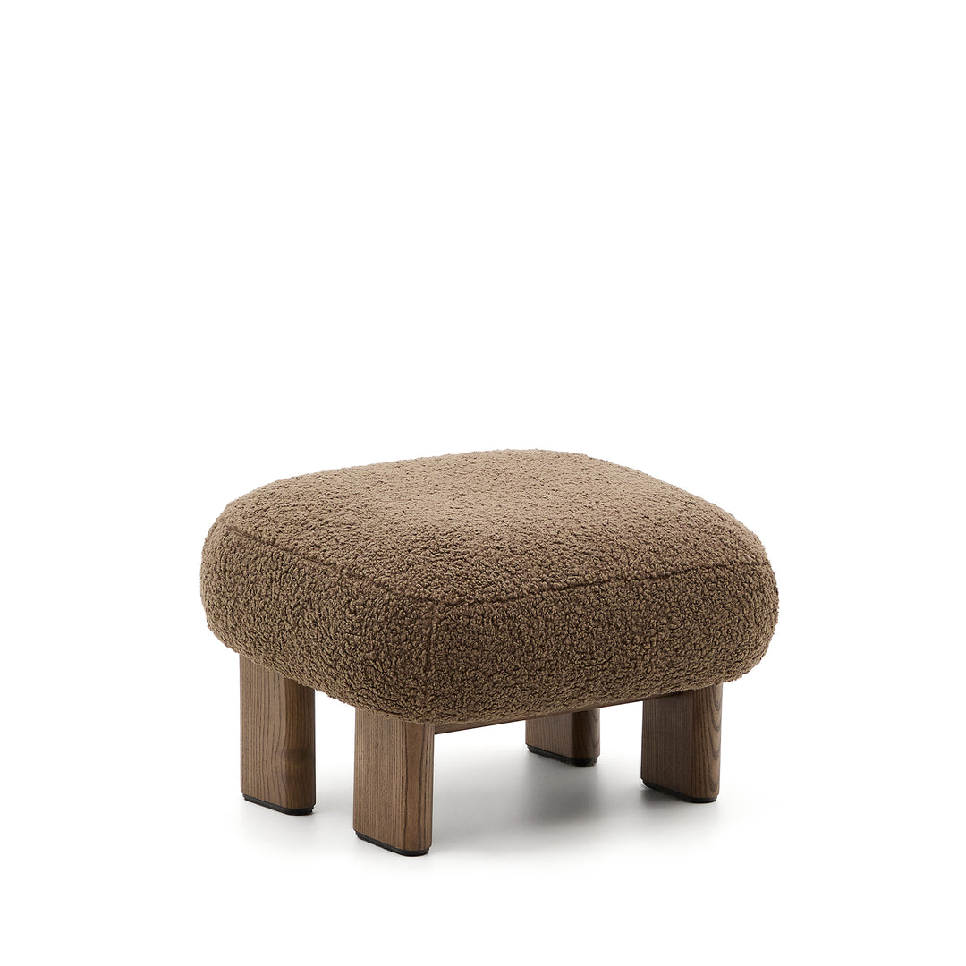 KAVE HOME Nema fodskammel rektangulær taupe bouclé og asketræ i valnødfinish 65x55,4