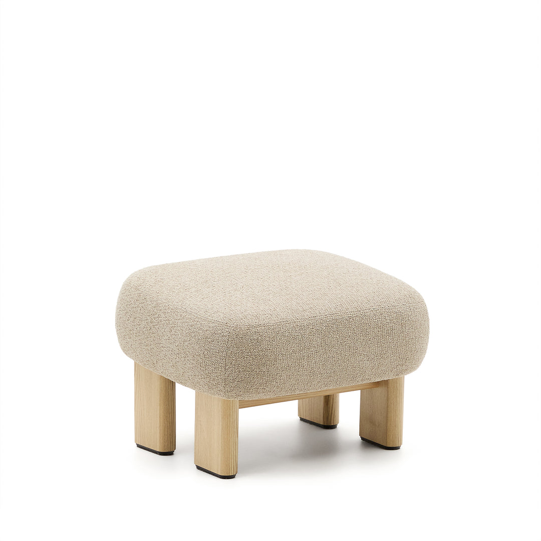 KAVE HOME Nema fodskammel rektangulær beige chenille og natur asketræ 65x55,4