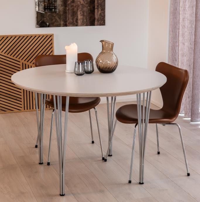 DT 100 Rundt spisebord i hvid laminat tre størrelser Bord med fast plade ø 90 cm.