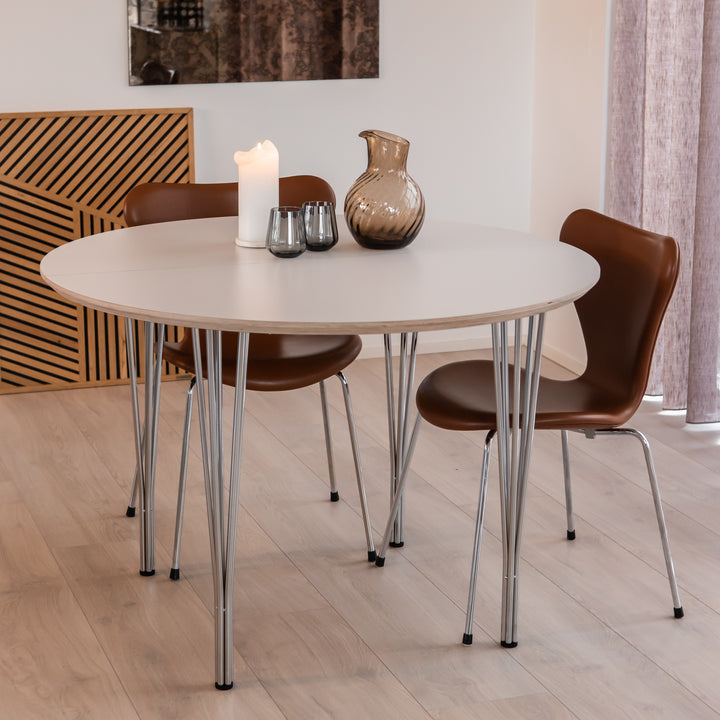 DT 100 Rundt Spisebord med 1 tillægsplade i hvid laminat fire størrelser Bord med 1 tillægsplade ø 100 cm + 1 x 50 cm