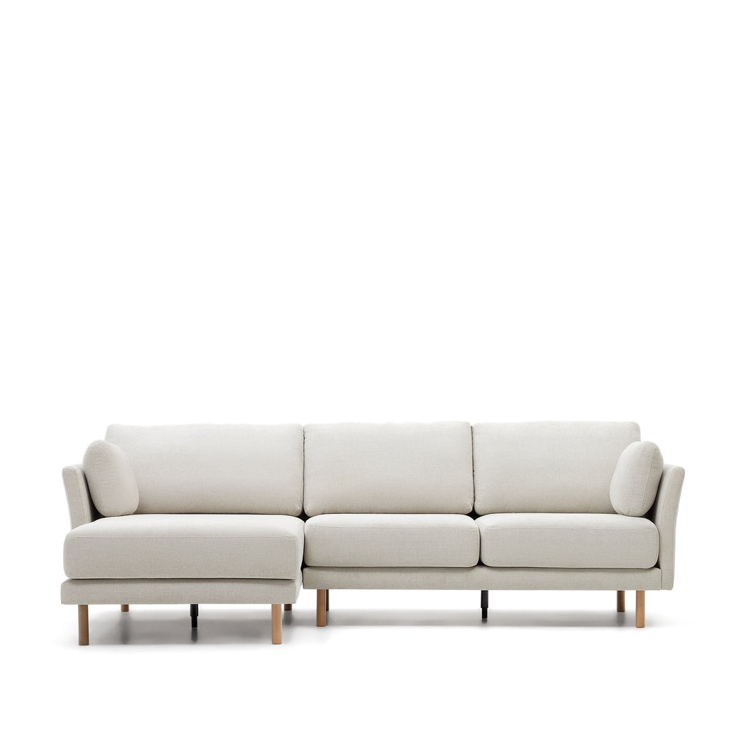 KAVE HOME Gilma 3 pers. sofa m. højre/venstre chaiselong perlemor chenille og naturben 260cm