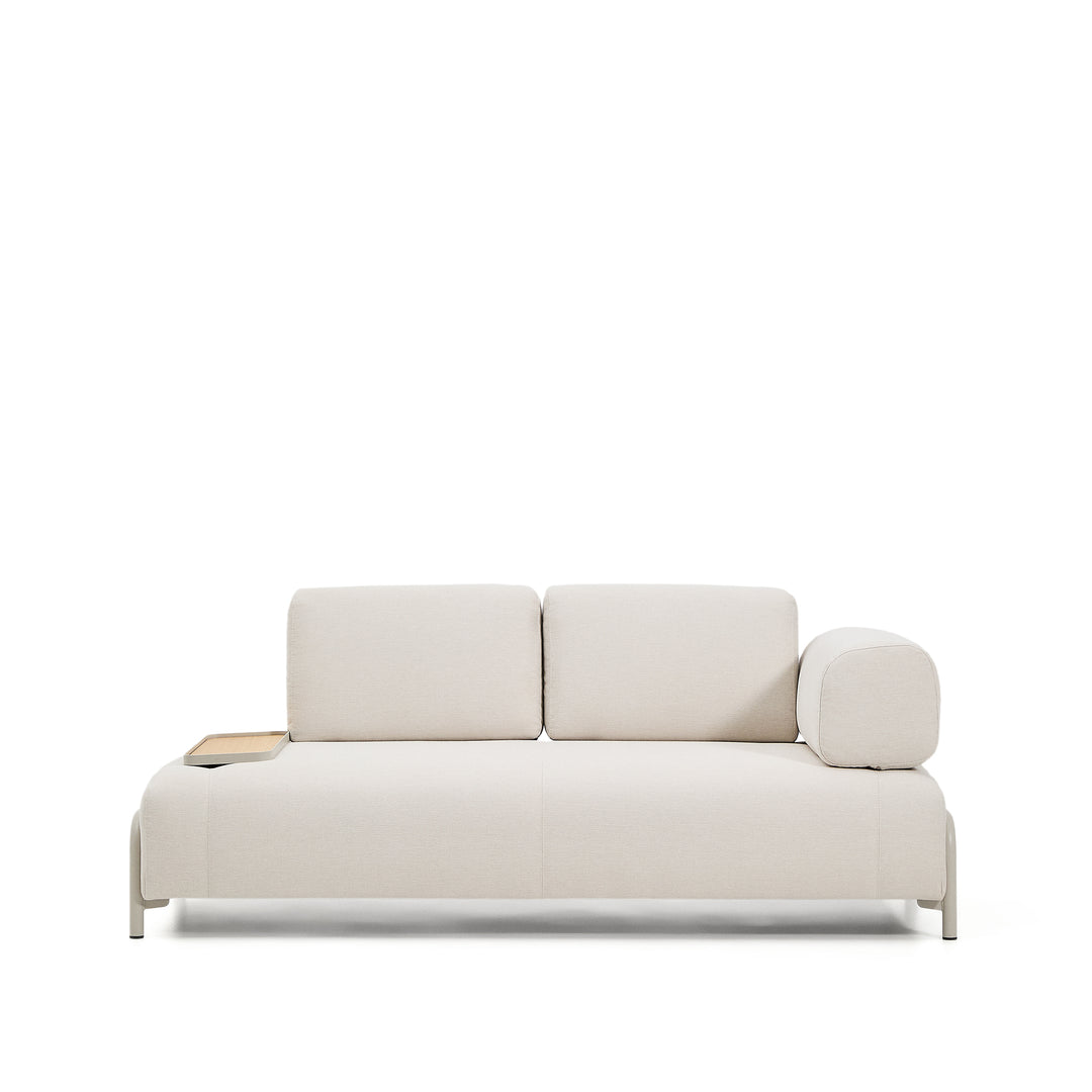 KAVE HOME Compo 2-pers. sofa lille egefinér bakkebord ecru chenille stof og beige metal 200cm