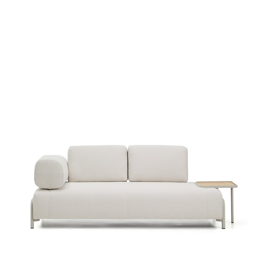 KAVE HOME Compo 2-pers. sofa stort egefinér bakkebord ecru chenille stof og beige metal 200cm