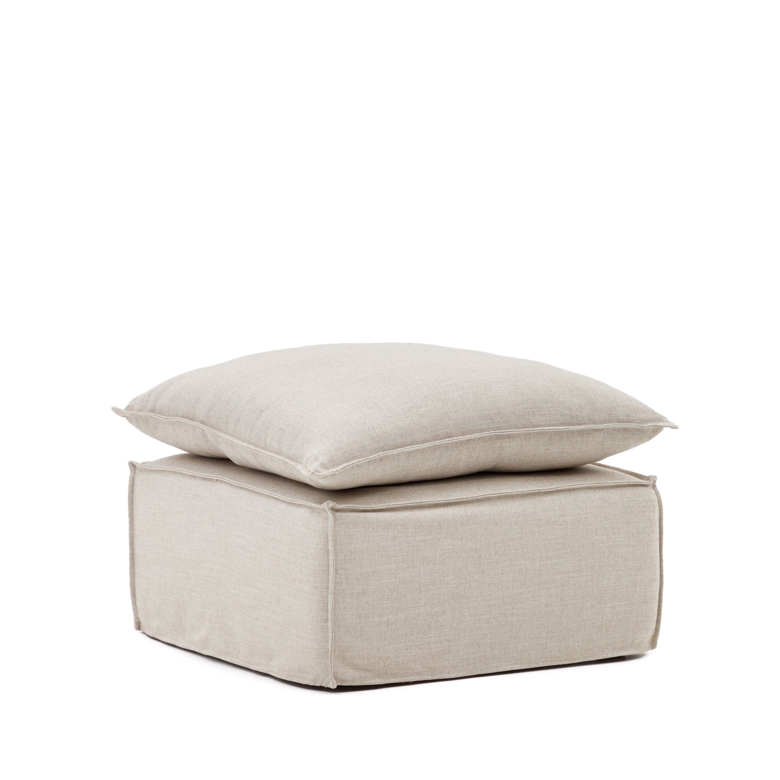 Produktbillede af KAVE HOME Anarela puf kvadratisk med aftageligt betræk og beige hørbetræk 80x80 i premium kvalitet