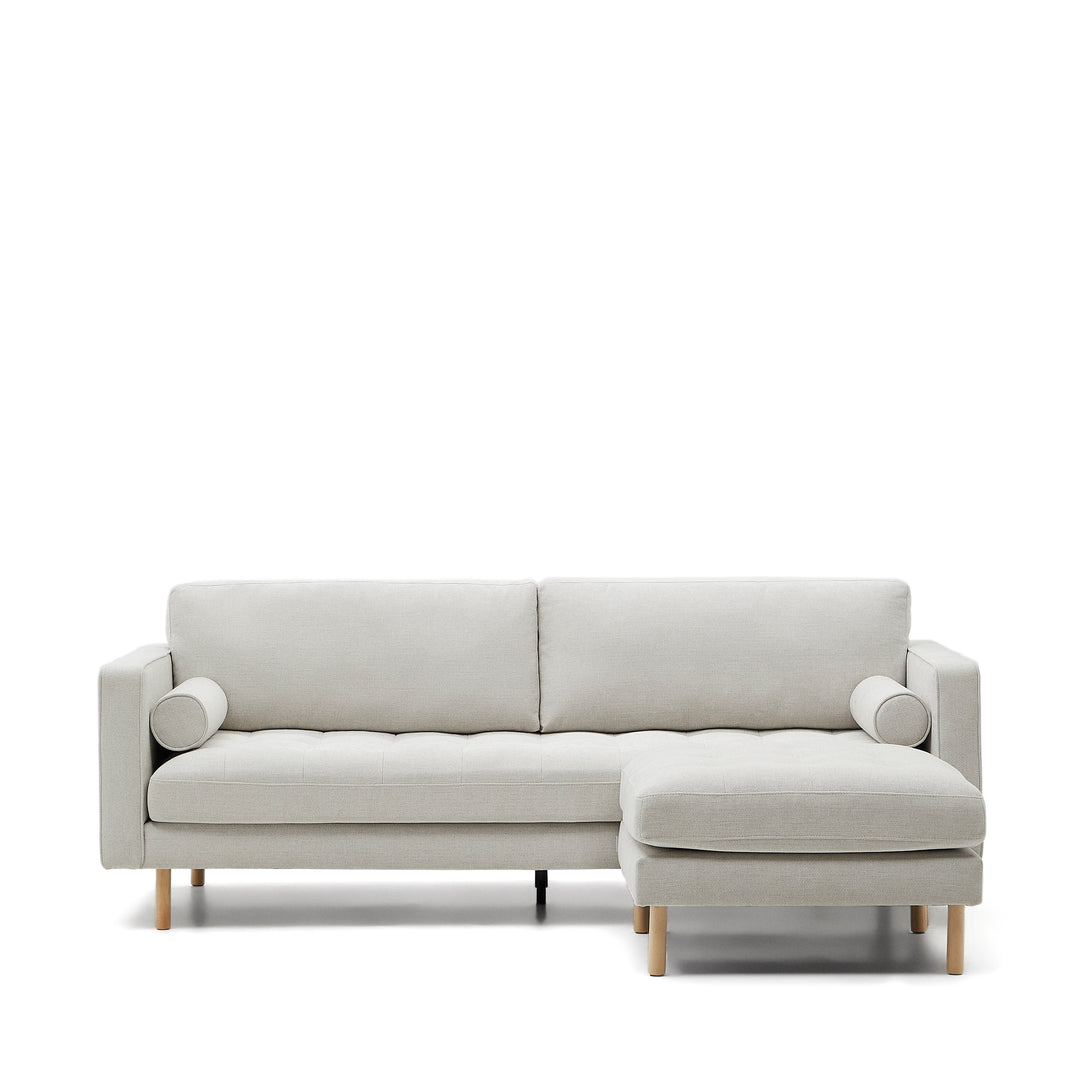 KAVE HOME Debra 3 pers. sofa m. fodstøtte perlemor chenille og ben i natur 222cm
