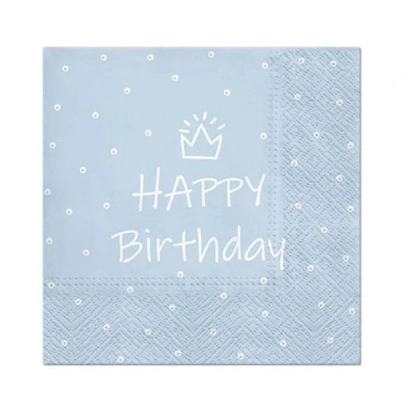 Servietter Happy Birthday Lys Blå 33 x 33 Cm 20 Stk.