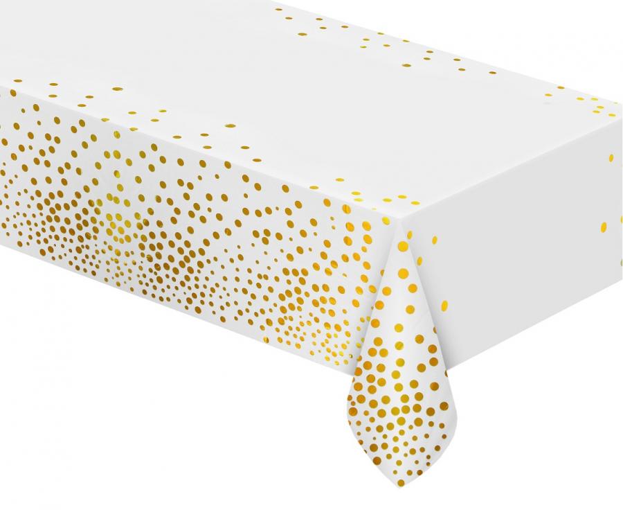 Produktbillede af Folieborddug B&C Med Guldprikker Hvid 137x183 Cm på tilbud i premium kvalitet
