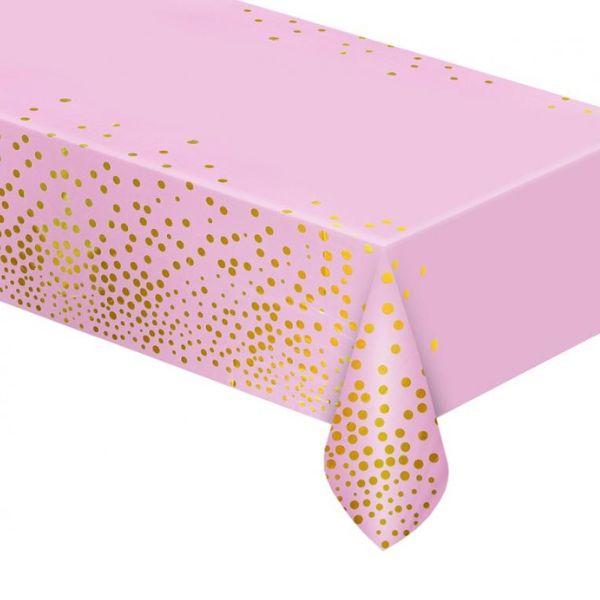Produktbillede af Foliedug B&C Med Guld Prikker Lyserød 137x183 Cm på tilbud i brug