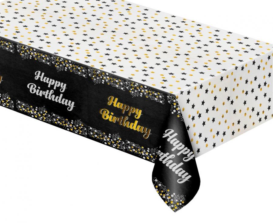Produktbillede af Folieborddug B&C Tillykke Med Fødselsdagen Sort 137x183 Cm på tilbud i premium kvalitet