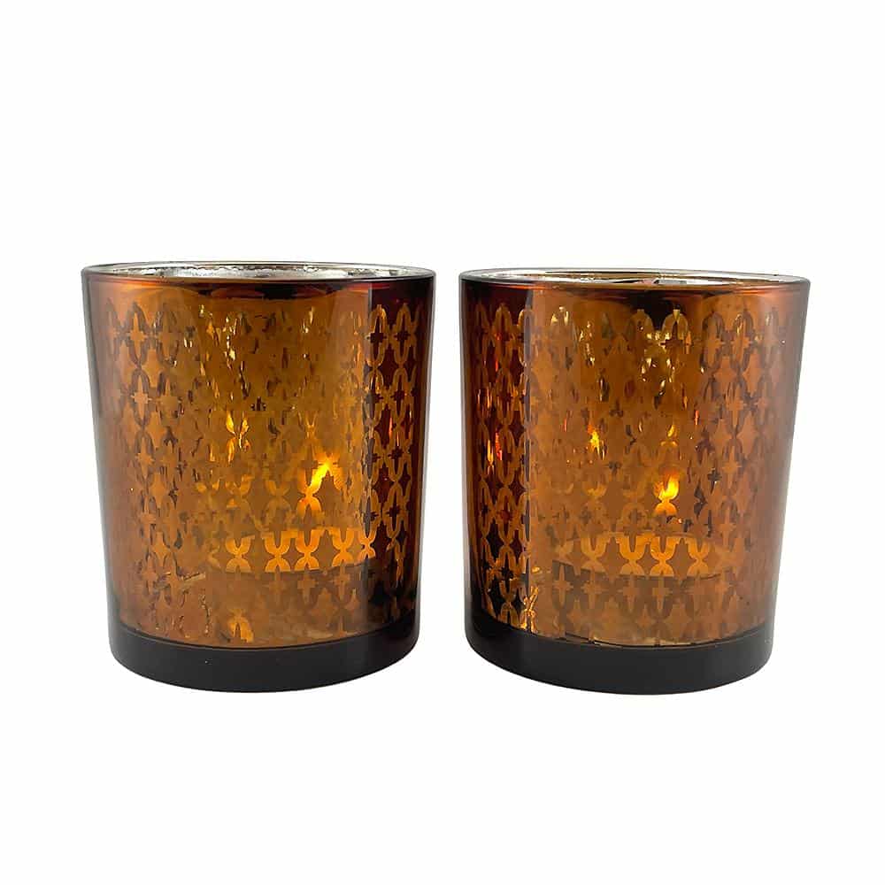 Produktbillede af Fyrfadsstager i glas (2 stk.) kobber/sort fra SIA Home Fashion på tilbud