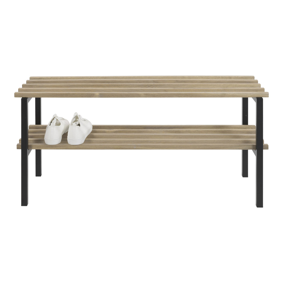 SPINDER DESIGN Rizzoli entrébænk m. 2 hylder egetræ og sort stål 100x45
