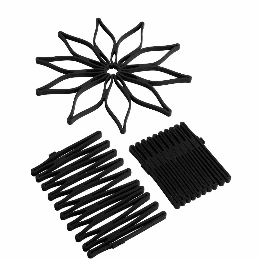 Produktbillede af Set Of 3 Magic Trivet Sort Silikone på tilbud i premium kvalitet