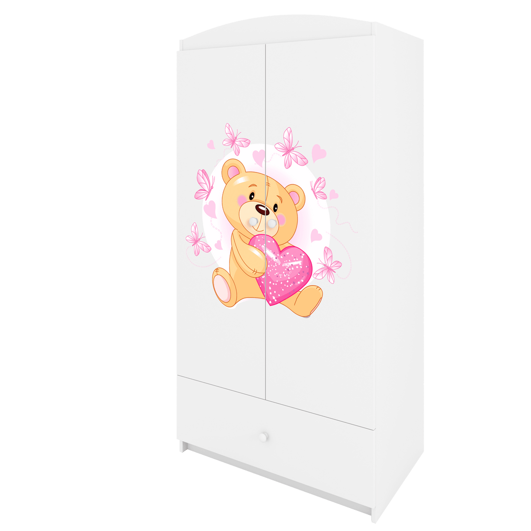 Babydreams garderobeskab til børn med en bamse med sommerfugle m. 2 låger 1 skuffe hvid laminat