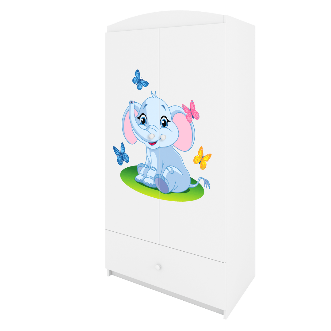 Babydreams garderobeskab til børn med elefant m. 2 låger 1 skuffe hvid laminat