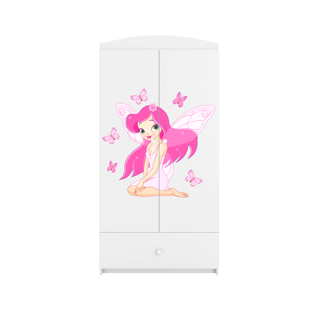 Babydreams garderobeskab til børn med fe med sommerfugle m. 2 låger 1 skuffe hvid laminat