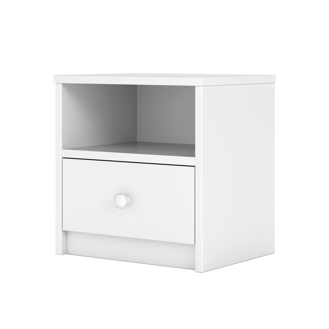 Babydreams sengebord til børn m. 1 rum og 1 skuffe hvid laminat 39,5x30,5