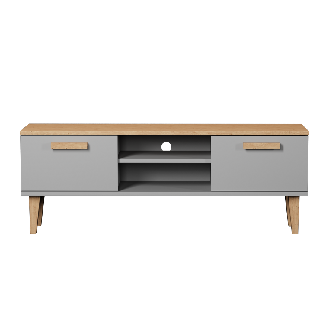 KOCOT Denver TV-bord m. 2 låger og 1 hylde chinchilla grå og natur hickory spånplader 120x47,2