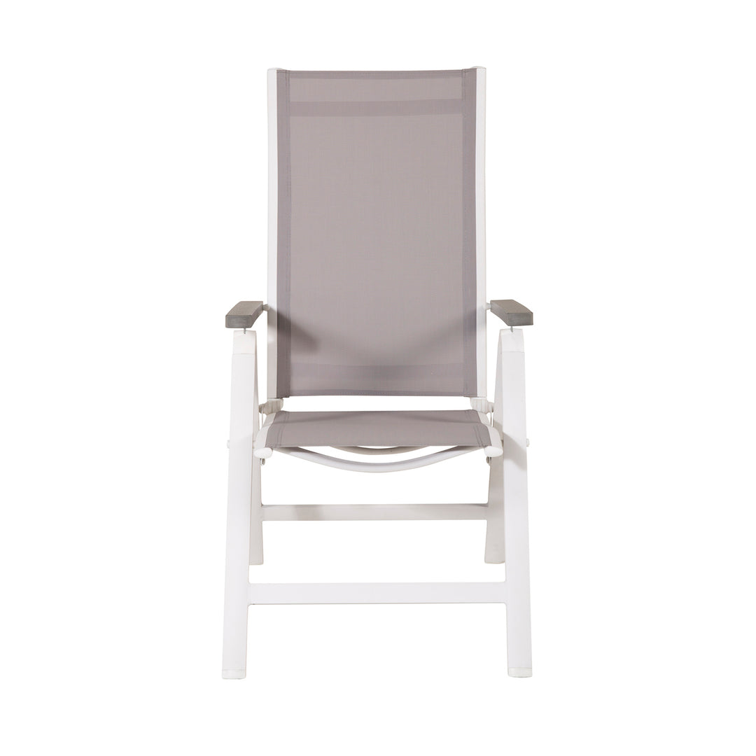Produktbillede af VENTURE DESIGN Albany Light 5 pos. havestol m. armlæn grå textilene og aintwood hvid aluminium i premium kvalitet