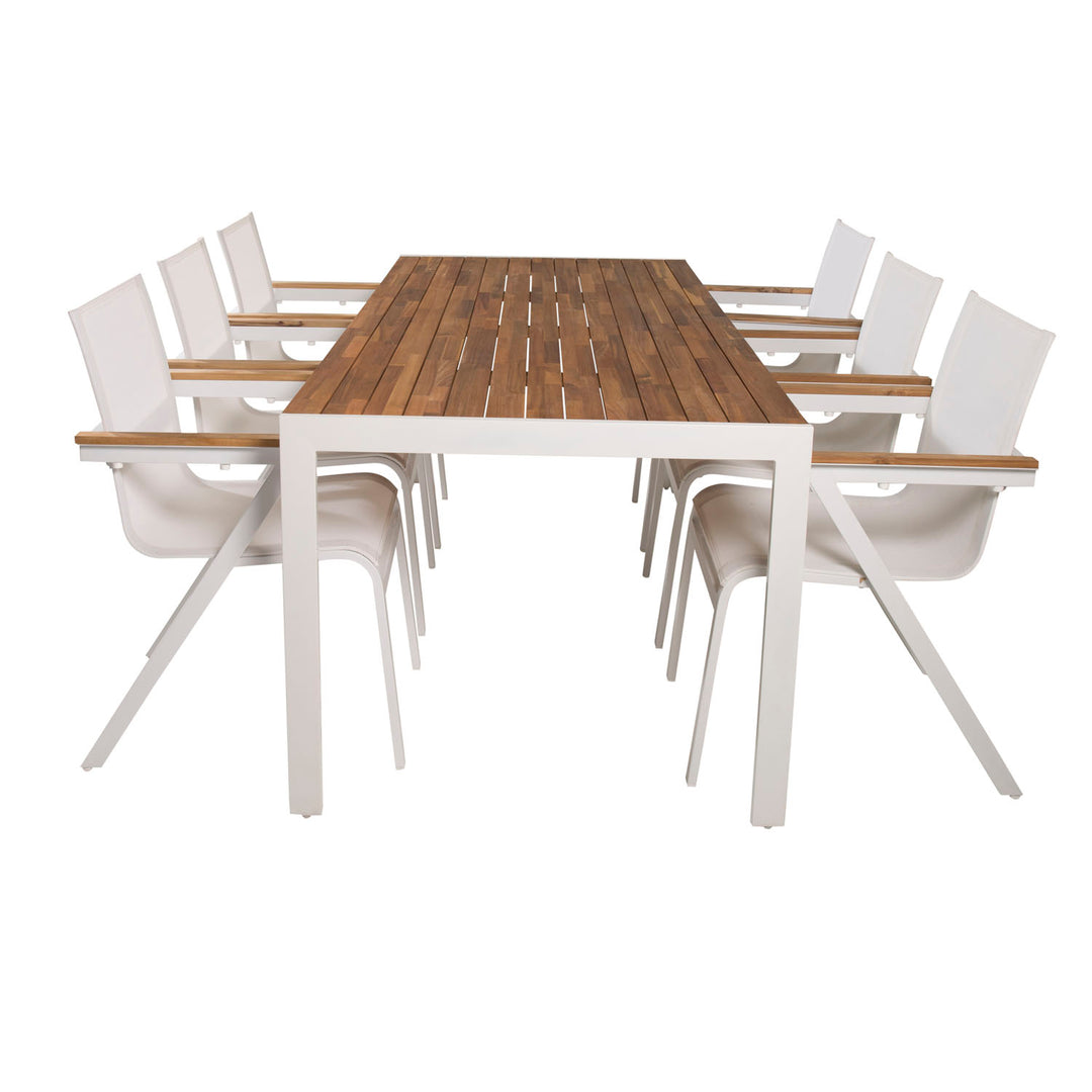 VENTURE DESIGN havesæt m. Bois bord 200x100 og 6 Mexico stole m. armlæn akacie/alu/textilene