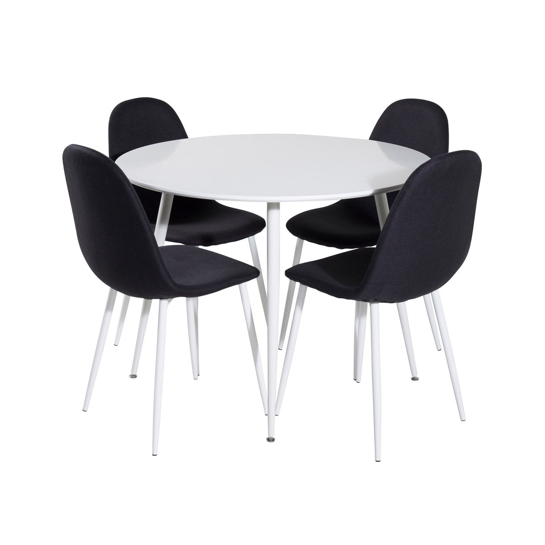 VENTURE DESIGN Plaza spisebordssæt m. 4 stole hvid MDF/hvid metal og sort stof/hvid metal