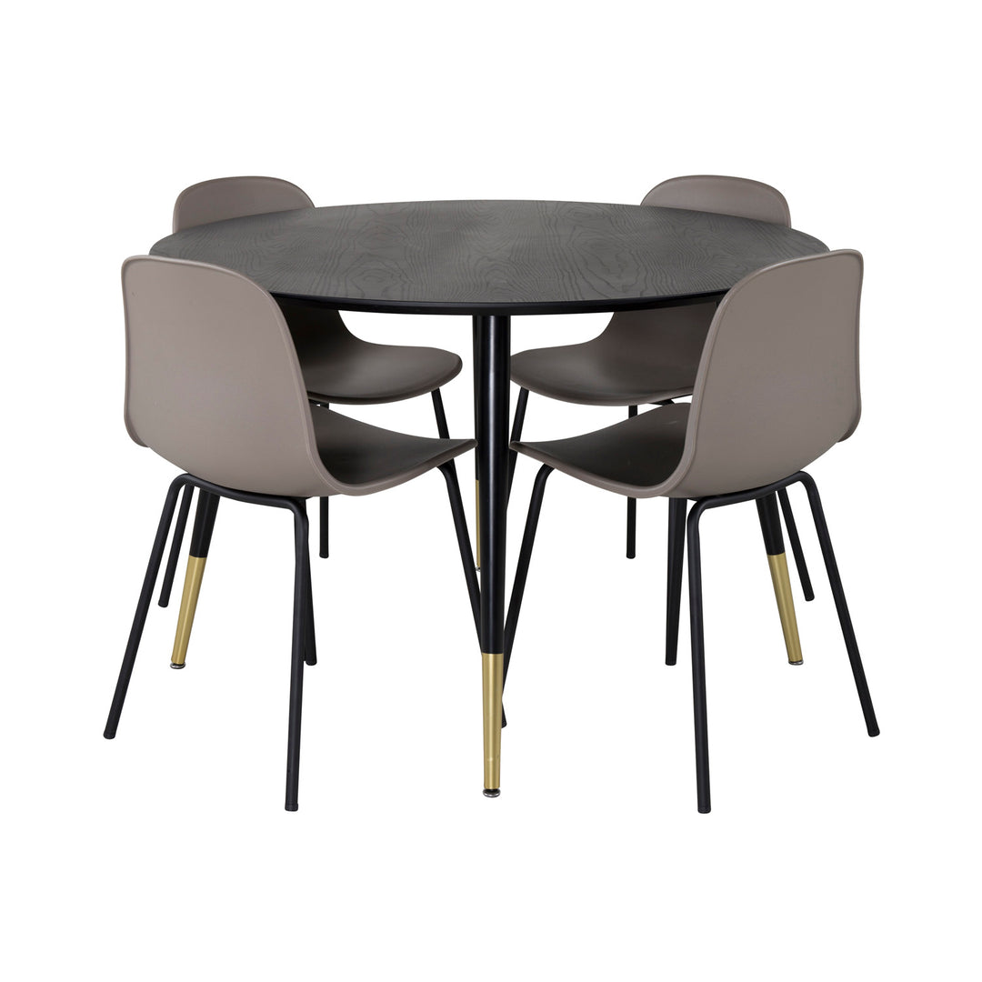 VENTURE DESIGN Dipp spisebordssæt m. 4 stole sort finer/metal og khaki plastik/messing sort metal