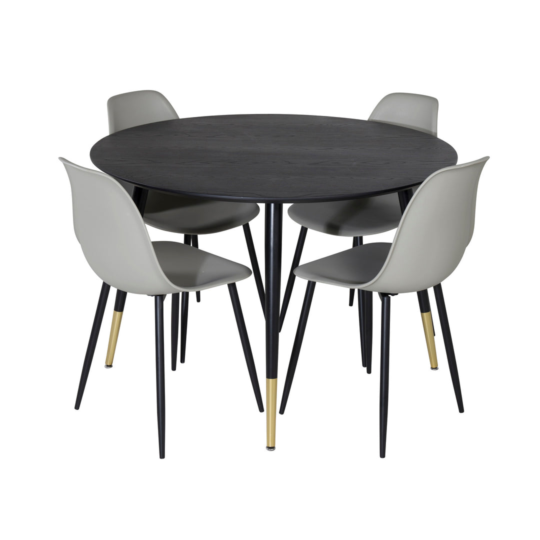 VENTURE DESIGN Dipp spisebordssæt m. 4 stole sort finer/messing sort metal grå plastik/sort jern