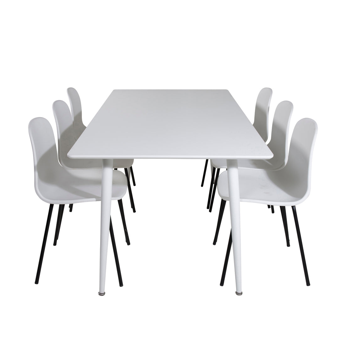 VENTURE DESIGN Polar spisebordssæt m. 6 stole hvid MDF/hvid metal og hvid plastik/sort metal