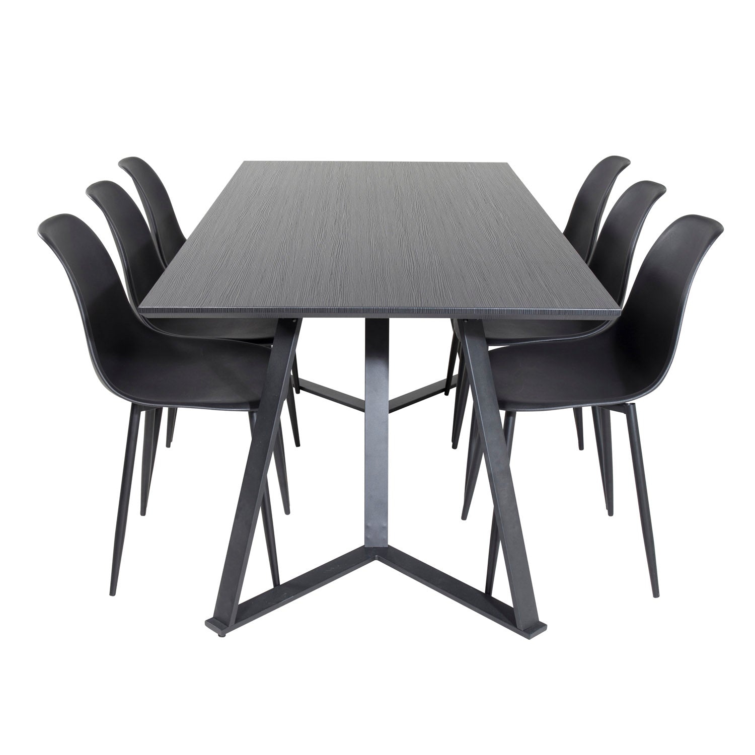 Produktbillede af VENTURE DESIGN Marina spisebordssæt m. 6 stole sort finer/sort metal og sort plastik/sort jern i premium kvalitet