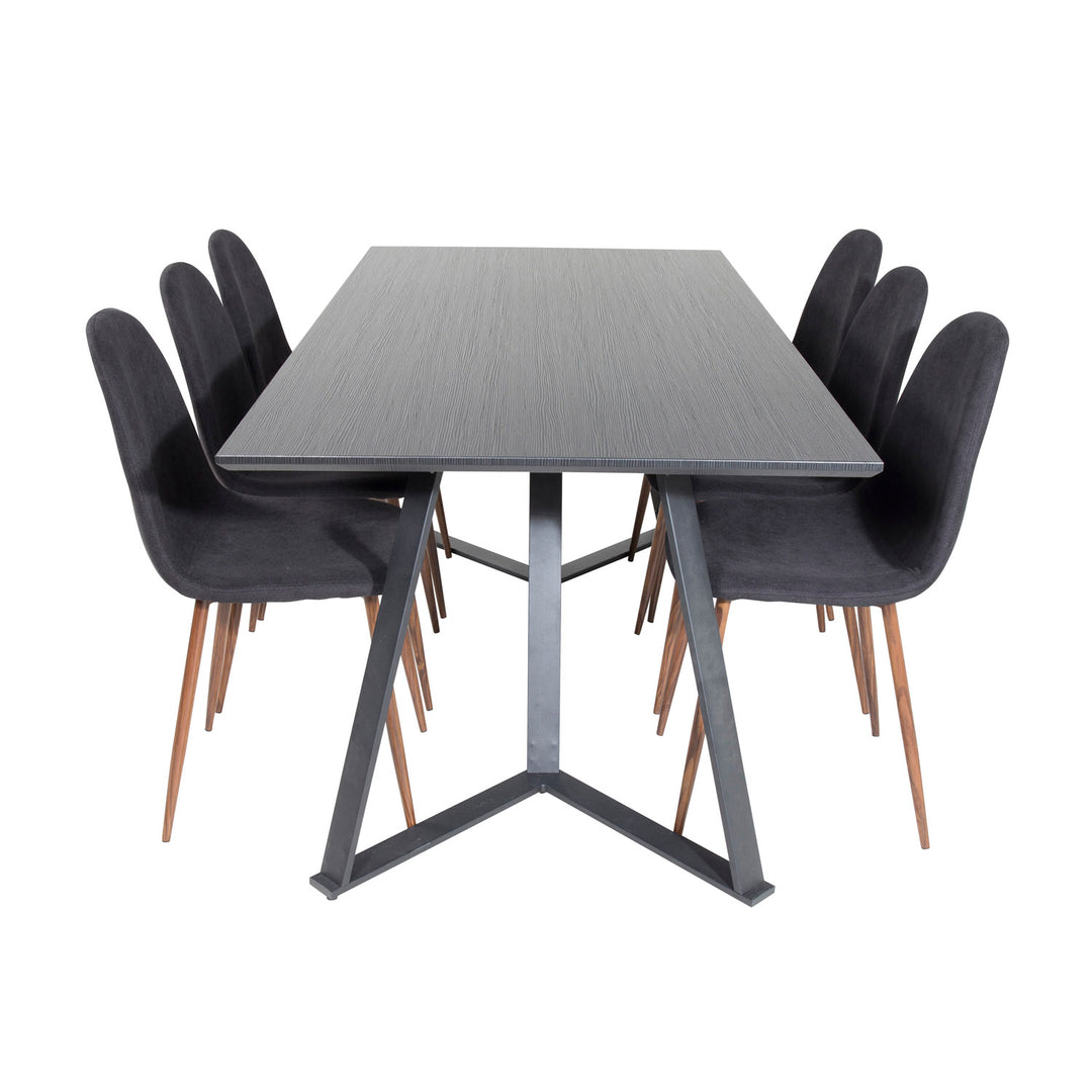 VENTURE DESIGN Marina spisebordssæt m. 6 stole sort finer/sort metal og sort stof/folie metal