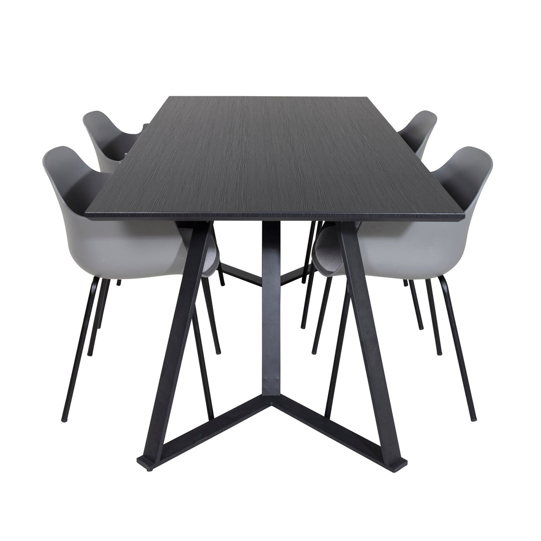 VENTURE DESIGN Marina spisebordssæt m. 4 stole sort finer/sort metal og grå plastik/sort metal