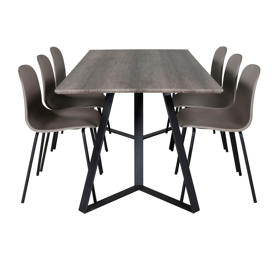 VENTURE DESIGN Marina spisebordssæt m. 6 stole grå finer/sort metal og khaki plastik/sort metal