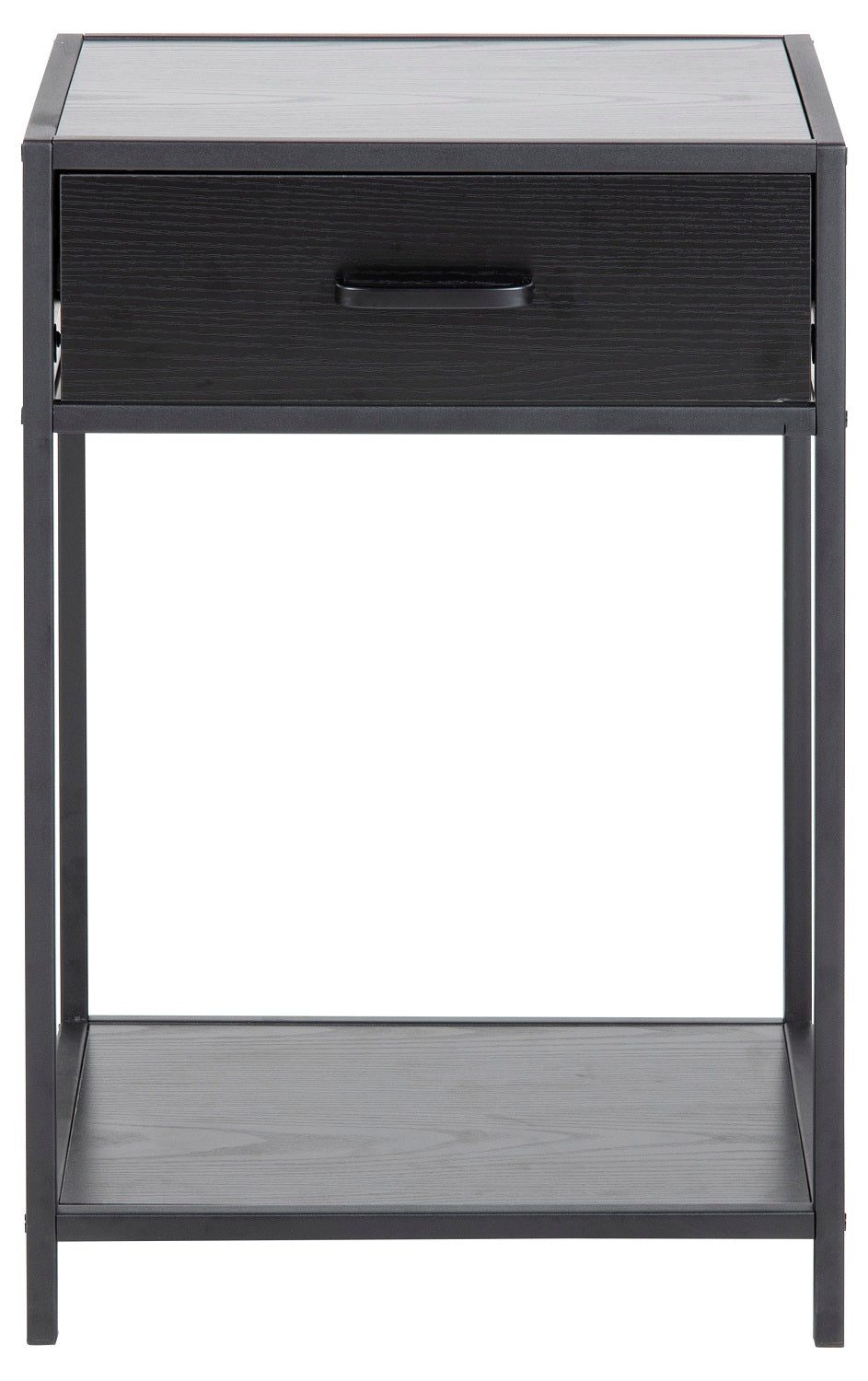 Produktbillede af ACT NORDIC Seaford natbord m. 1 hylde og 1 skuffe sort melaminask og metal 42x35 i premium kvalitet