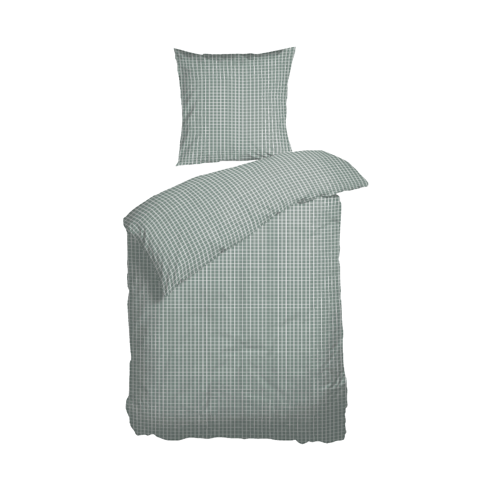 Produktbillede af SNOOZE CHECK Sengesæt 140x200 cm Støvet grøn på tilbud i høj kvalitet