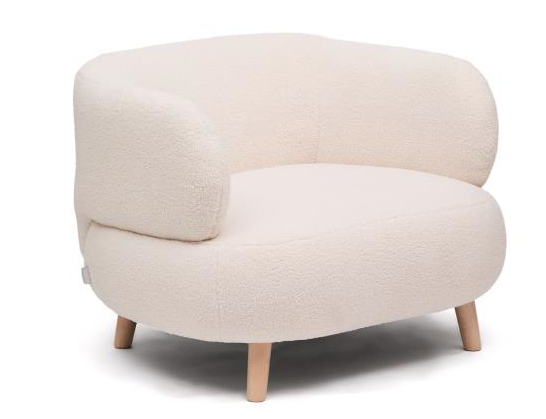 KAVE HOME Luisa lænestol m. armlæn hvid bouclé og bøgetræ