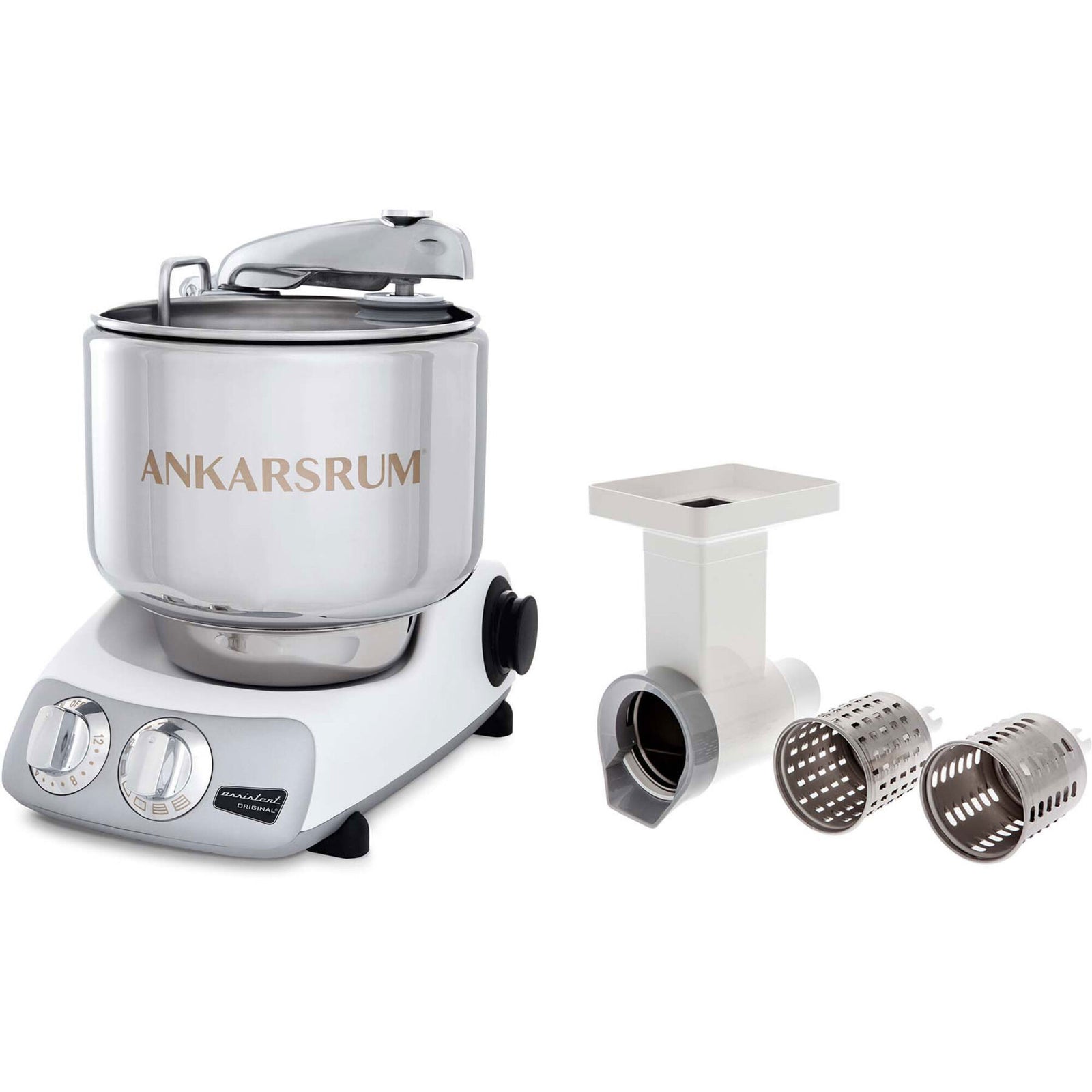 Ankarsrum Ankarsrum Assistent AKM 6230 røremaskine + grøntsagssnitter, hvid – frontbillede (Røremaskiner)